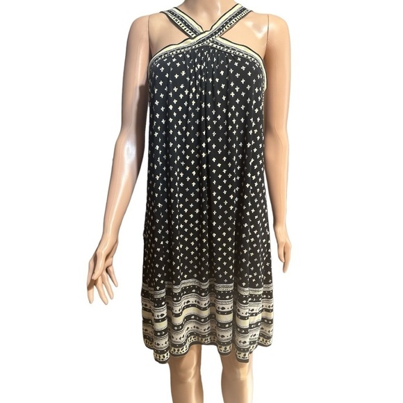 Studio M Dresses & Skirts - Studio M Black Cream Yellow Print Sleeveless Shoulder Strap Midi Shift Dress